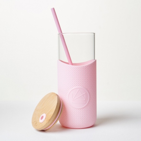 Neon Kactus – Borraccia In Vetro Borosilicato 1000 Ml Con Coperchio In Bambù E Manicotto In Silicone, Sostenibile