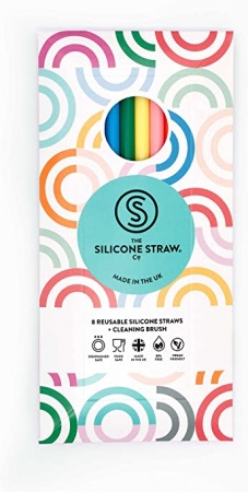 8 Reusable Silicone Straws With Cleaning Brush Set