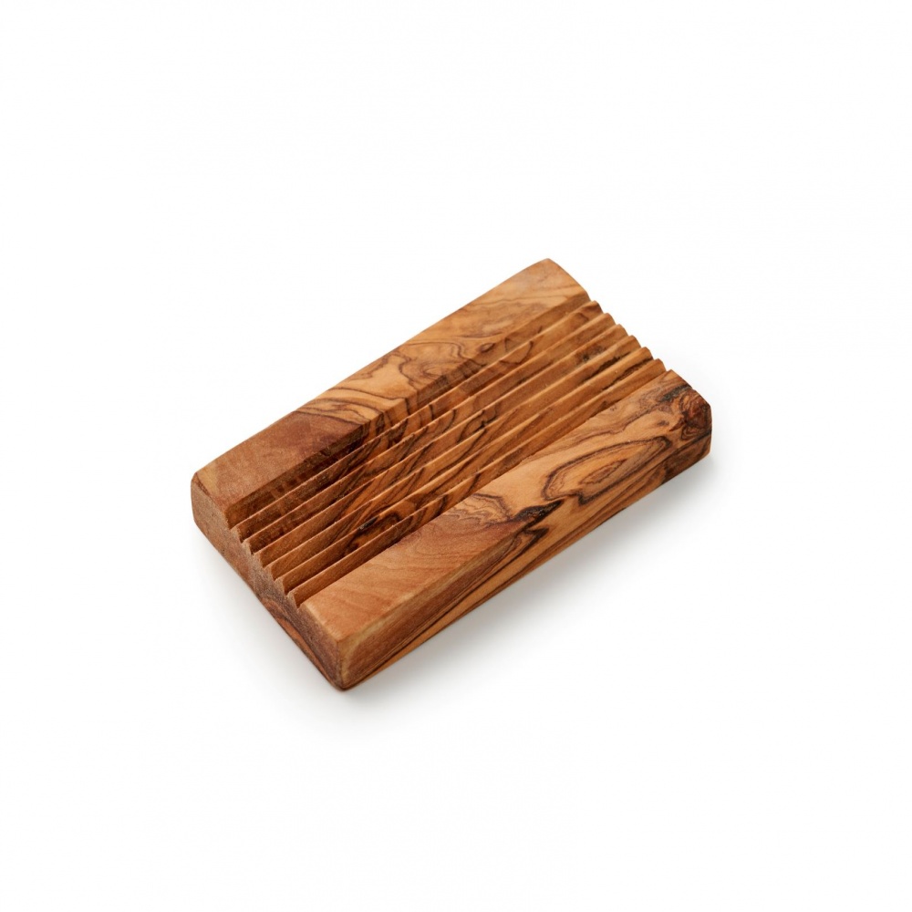 Olive Wood Soap Dish - Rectangular with Grooves