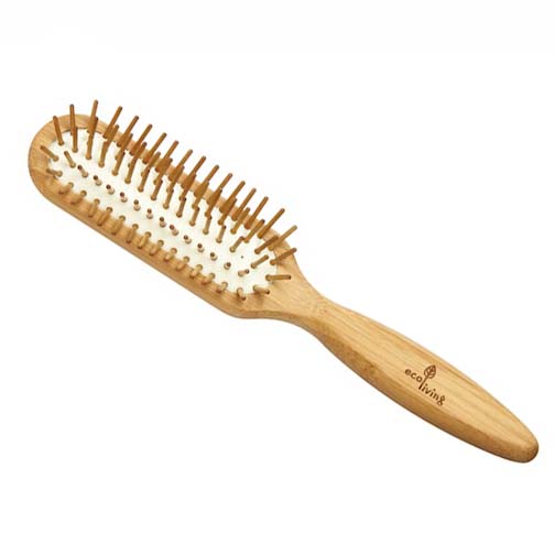 Bamboo Hairbrush - With Wooden Pins (Rectangle) (FSC 100%) 